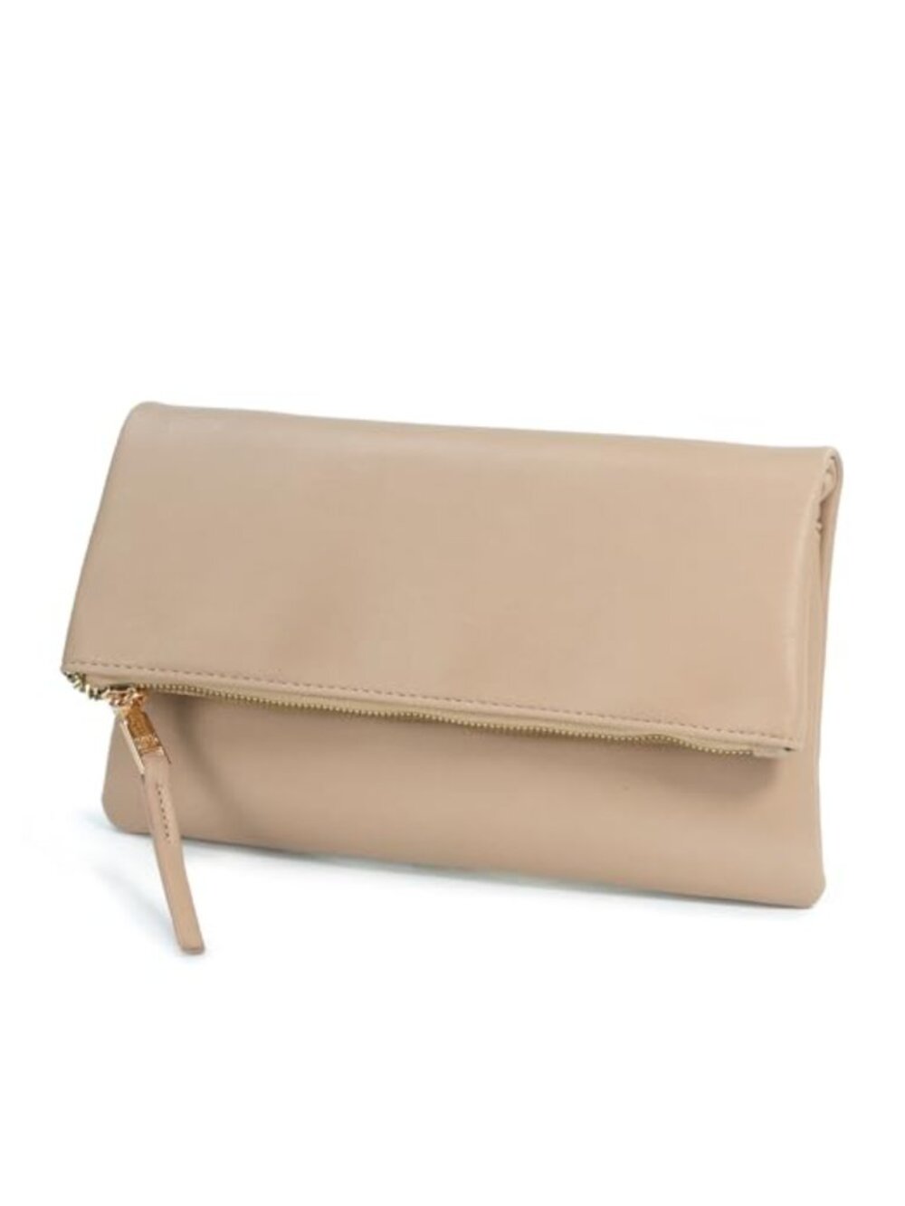 Vegan Leather Zipper Foldover Clutch Crossbody Bag with Chain Strap